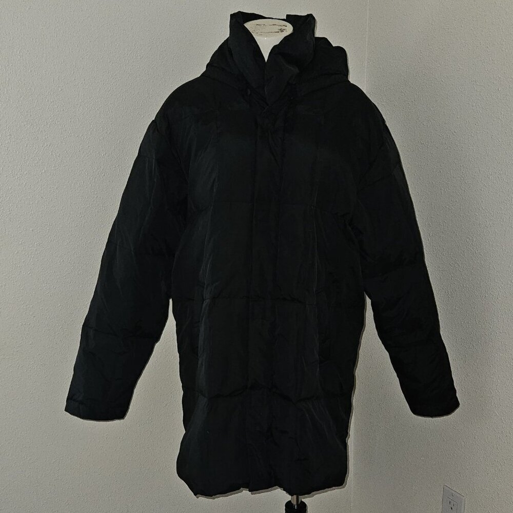 Black Maternity Puffer Coat Hooded Full Zip Mamacoat Japanese Size M-L ? READ